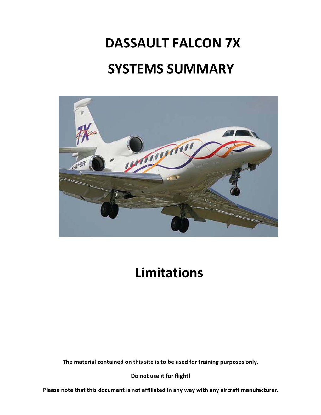 DASSAULT FALCON 7X SYSTEMS SUMMARY Limitations