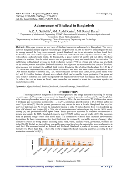 Advancement of Biodiesel in Bangladesh