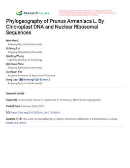 Phylogeography of Prunus Armeniaca L. by Chloroplast DNA and Nuclear Ribosomal Sequences