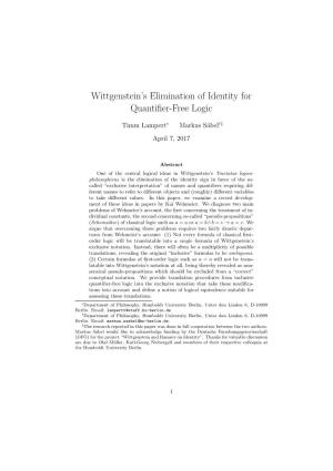 Wittgenstein's Elimination of Identity for Quantifier-Free Logic