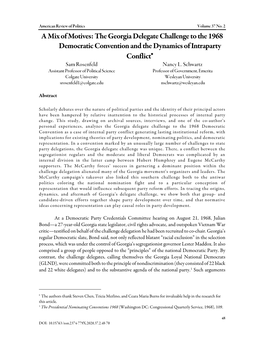 The Georgia Delegate Challenge to the 1968 Democratic Convention and the Dynamics of Intraparty Conflict∗ Sam Rosenfeld Nancy L