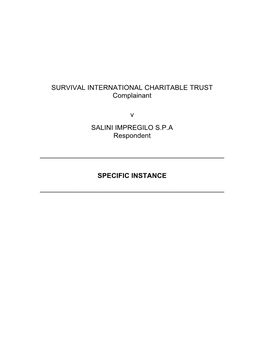16.03.11 Specific Instance – Survival International V. Salini Impregilo No Firma