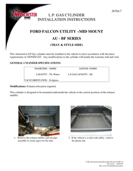 L.P. Gas Cylinder Installation Instructions Ford Falcon