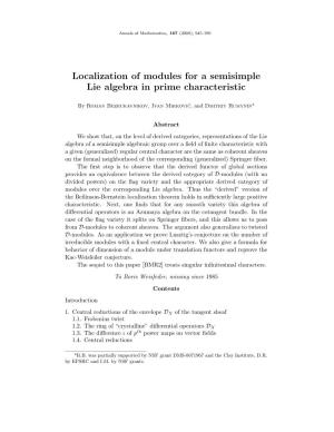 Localization of Modules for a Semisimple Lie Algebra in Prime Characteristic