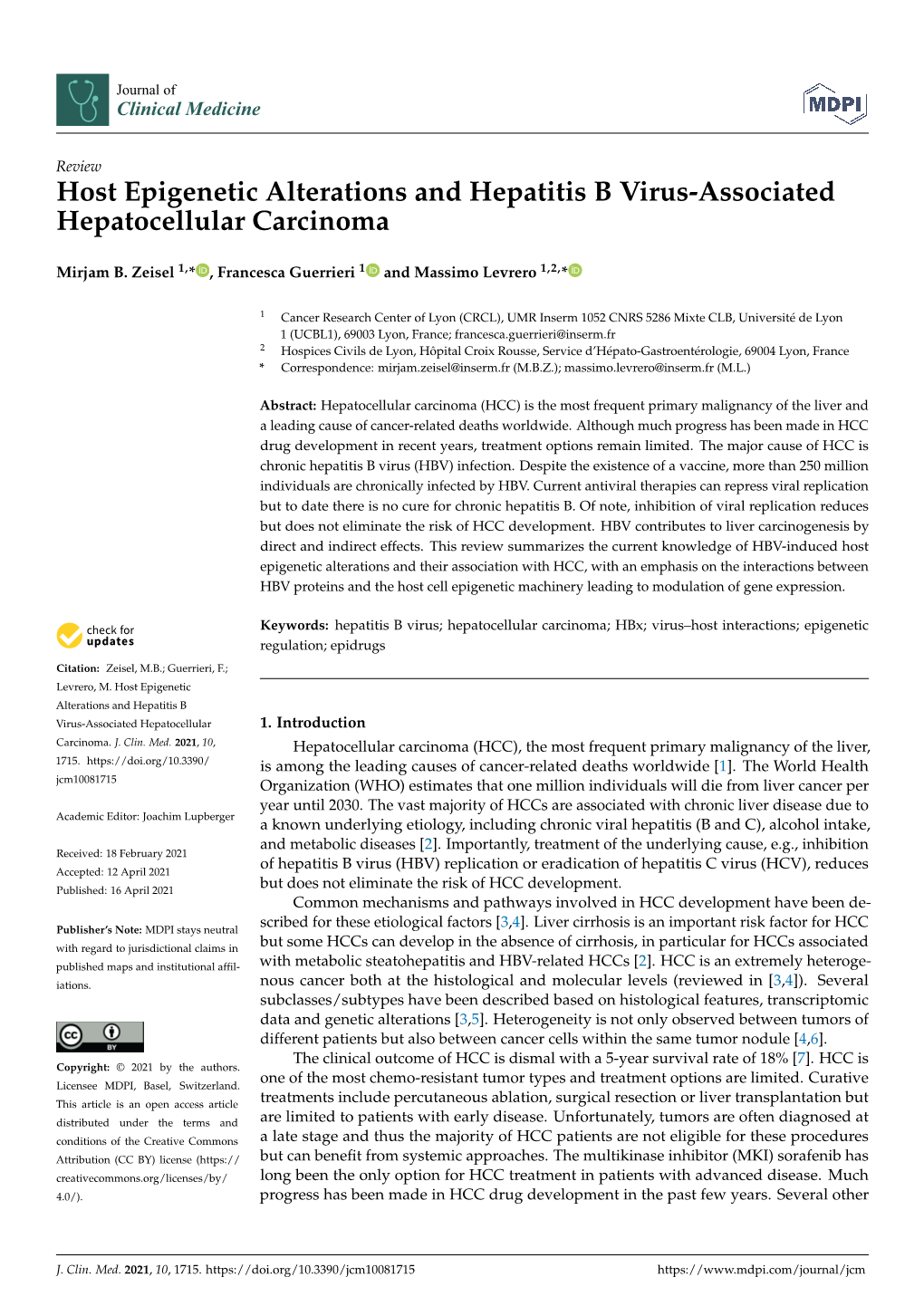 Host Epigenetic Alterations and Hepatitis B Virus-Associated Hepatocellular Carcinoma