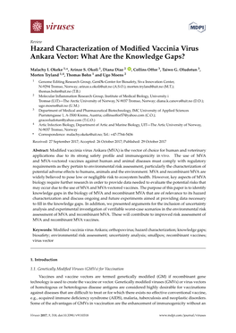 Hazard Characterization of Modified Vaccinia Virus Ankara Vector