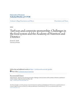 Turf Wars and Corporate Sponsorship: Challenges in the Food System and the Academy of Nutrition and Dietetics Kristin K