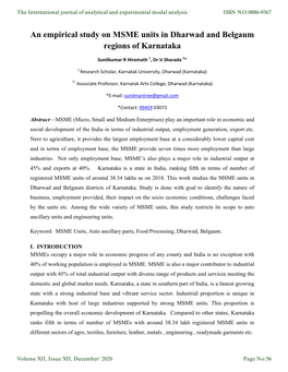 An Empirical Study on MSME Units in Dharwad and Belgaum Regions of Karnataka