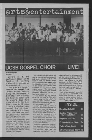 UCSB GOSPEL CHOIR LIVE! Byjesse Engdahl Arts Editor Mccurtis Had Brought Most of His the Mona Lisa in an Early Stage, with (Gss’P ’L) N