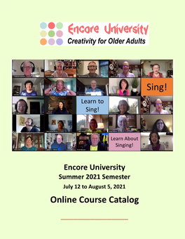Encore University Summer 2021 Course Catalog