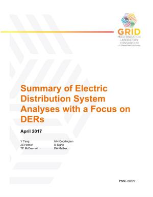 Summary of Electric Distribution System Analyses with a Focus on Ders April 2017