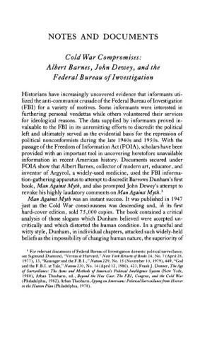 NOTES and DOCUMENTS Cold War Compromises: Albert Barnes, John Dewey, and the Federal Bureau of Investigation