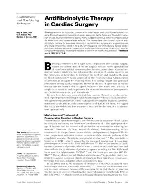 Antifibrinolytic Therapy in Cardiac Surgery
