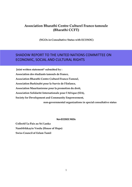 Shadow Report to the United Nations Committee on Economic, Social and Cultural Rights