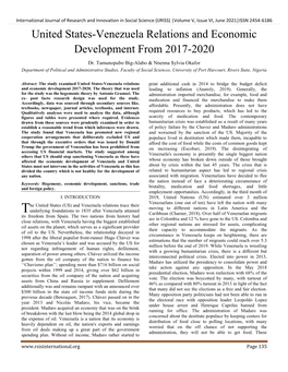 United States-Venezuela Relations and Economic Development from 2017-2020