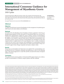 International Consensus Guidance for Management of Myasthenia Gravis 2020 Update