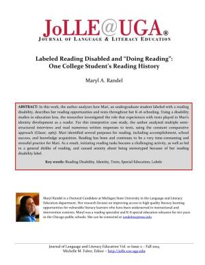“Doing Reading”: One College Student's Reading History
