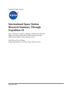International Space Station Research Summary Through Expedition 10
