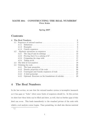 MATH 304: CONSTRUCTING the REAL NUMBERS† Peter Kahn