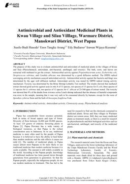 Antimicrobial and Antioxidant Medicinal Plants in Kwau Village