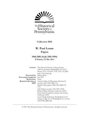 W. Paul Loane Papers
