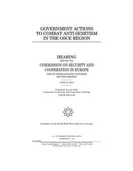 Government Actions to Combat Anti-Semitism in the Osce Region
