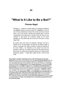 Nagel: What Is It Like to Be a Bat?