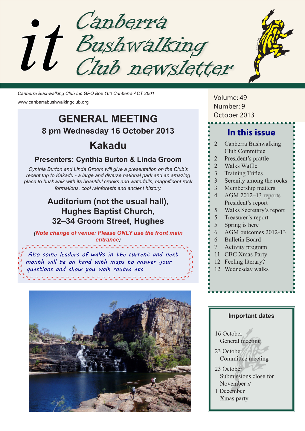 Canberra Bushwalking Club Newsletter Canberra Bushwalking