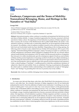 Foodways, Campervans and the Terms of Mobility: Transnational Belonging, Home, and Heritage in the Narrative of “Sud Italia”