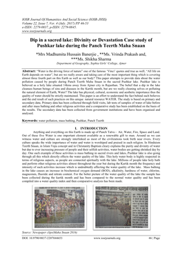 Divinity Or Devastation Case Study of Pushkar Lake During the Panch Teerth Maha Snaan