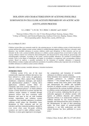 Isolation and Characterization of Acetone-Insoluble Substances in Cellulose Acetate Prepared by an Acetic Acid Acetylation Process