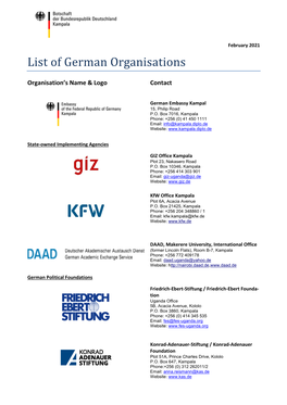 List of German Organisations