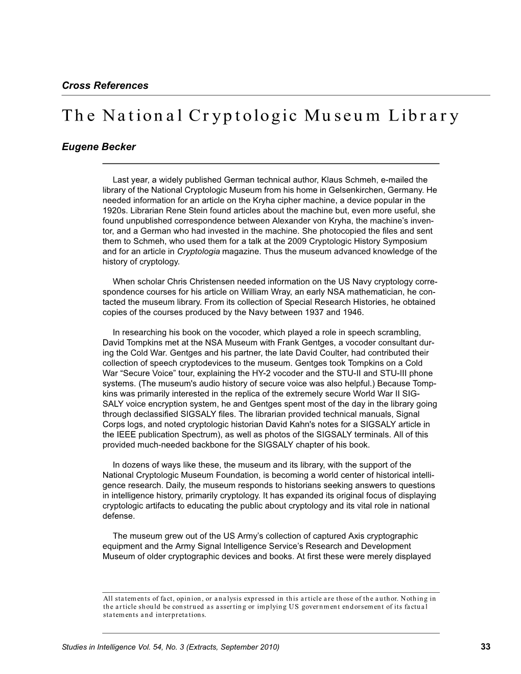 The National Cryptologic Museum Library