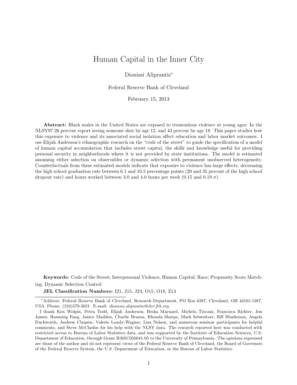 Human Capital in the Inner City