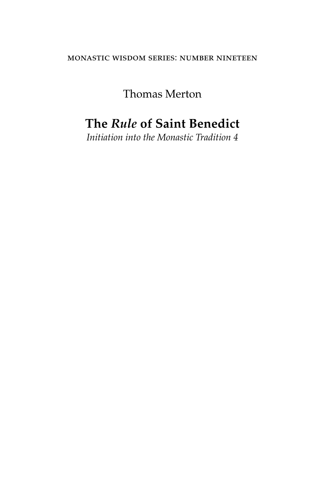 The Rule of Saint Benedict