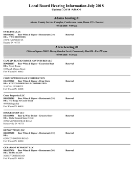 Local Board Hearing Information July 2018 Updated 7/26/18 9:50AM