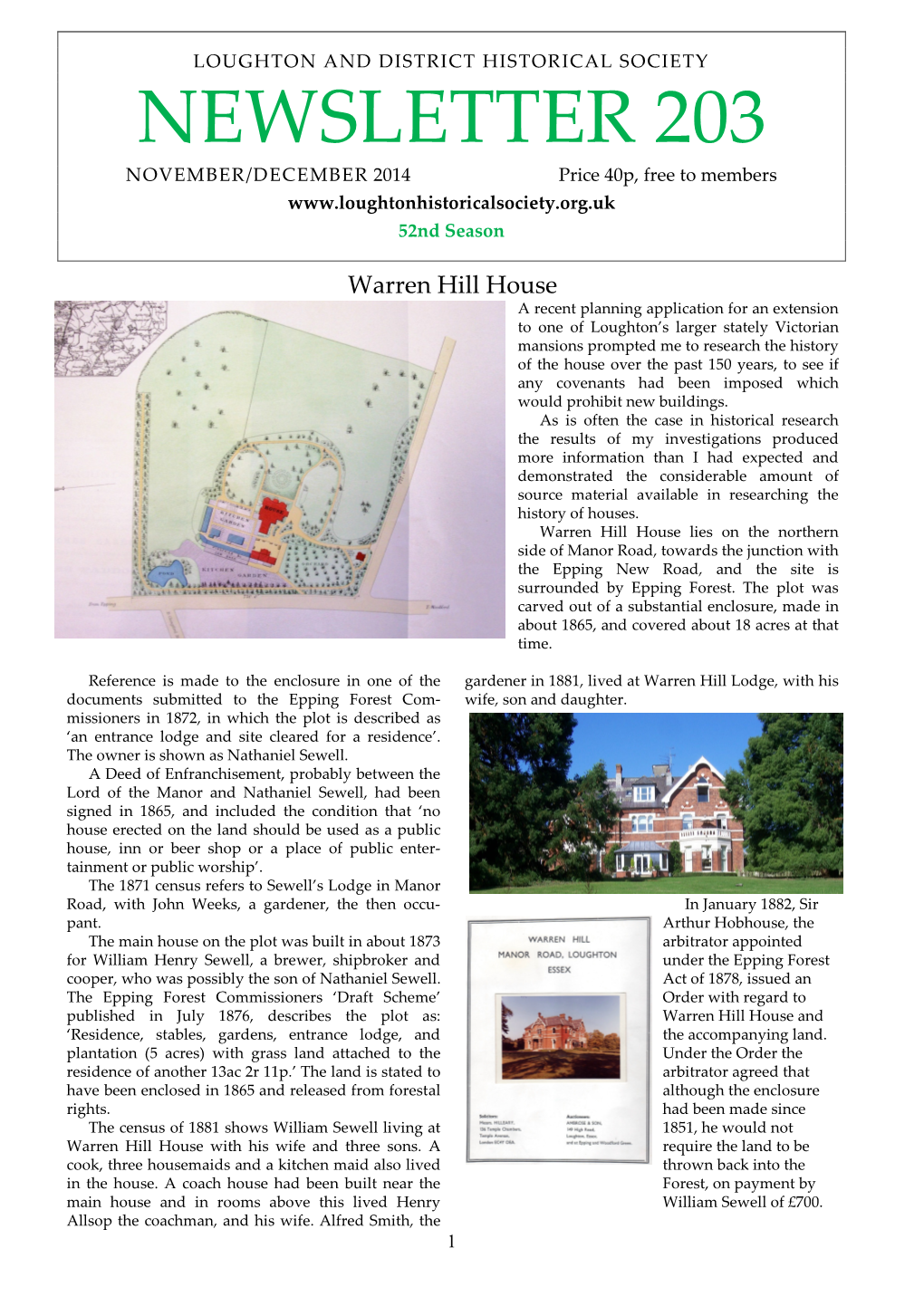 NEWSLETTER 203 NOVEMBER/DECEMBER 2014 Price 40P, Free to Members