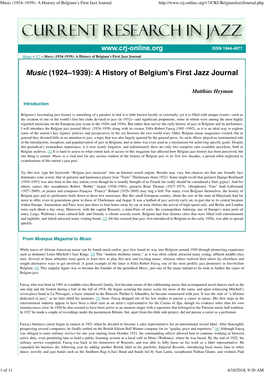 Music \(1924\2261939\): a History of Belgium\222S First Jazz Journal