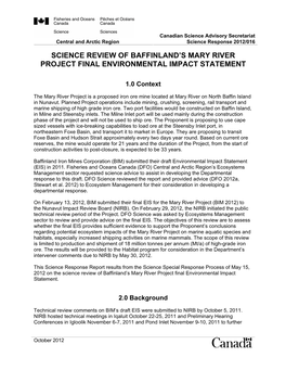 Science Review of Baffinland's Mary River