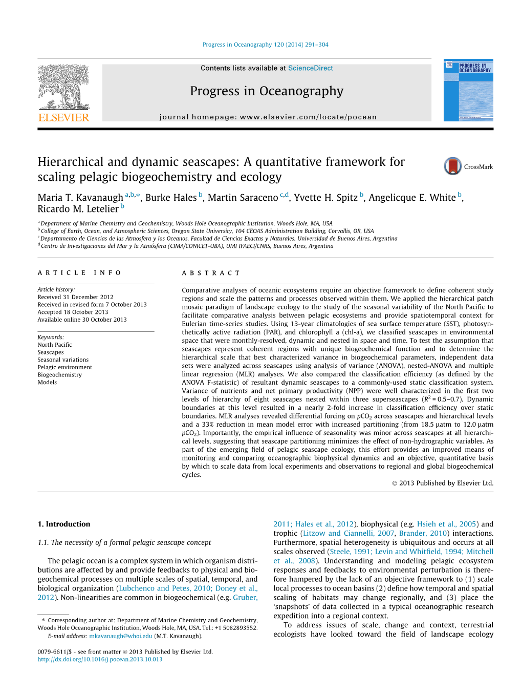 A Quantitative Framework for Scaling Pelagic Biogeochemistry and Ecology ⇑ Maria T