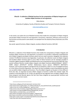 A Collection of Matlab Functions for the Computation of Elliptical Integrals and Jacobian Elliptic Functions of Real Arguments