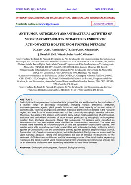 Antitumor, Antioxidant E Antibacterial Activity of Actinomycetes