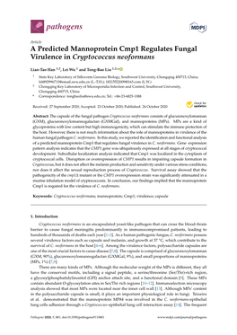 A Predicted Mannoprotein Cmp1 Regulates Fungal Virulence in Cryptococcus Neoformans