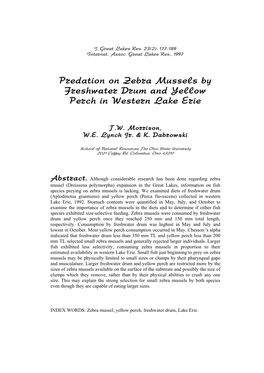 Predation on Zebra Mussels by Freshwater Drum and Yellow Perch in Western Lake Erie