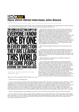 Hans Ulrich Obrist Interviews John Giorno 7 October, 2002