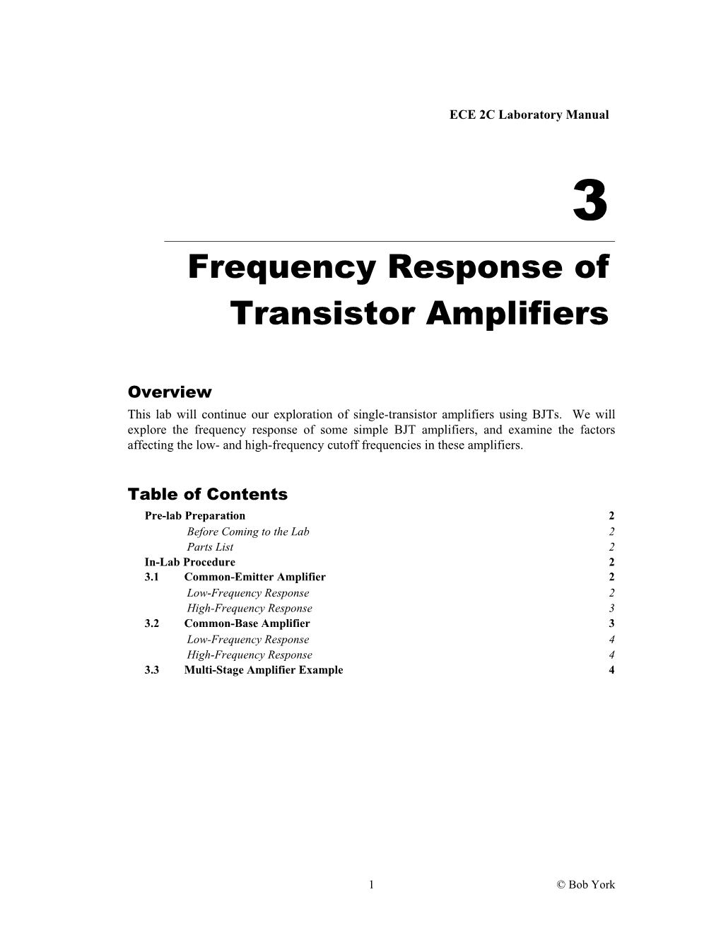 Frequency Response of Transistor Amplifiers