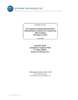 Development of Spatial Disorientation Demonstration Scenarios for Commercial Pilot Training (STI Paper Series)