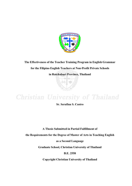 The Effectiveness of the Teacher Training Program in English Grammar for the Filipino English Teachers at Non-Profit Private Schools in Ratchaburi Province, Thailand