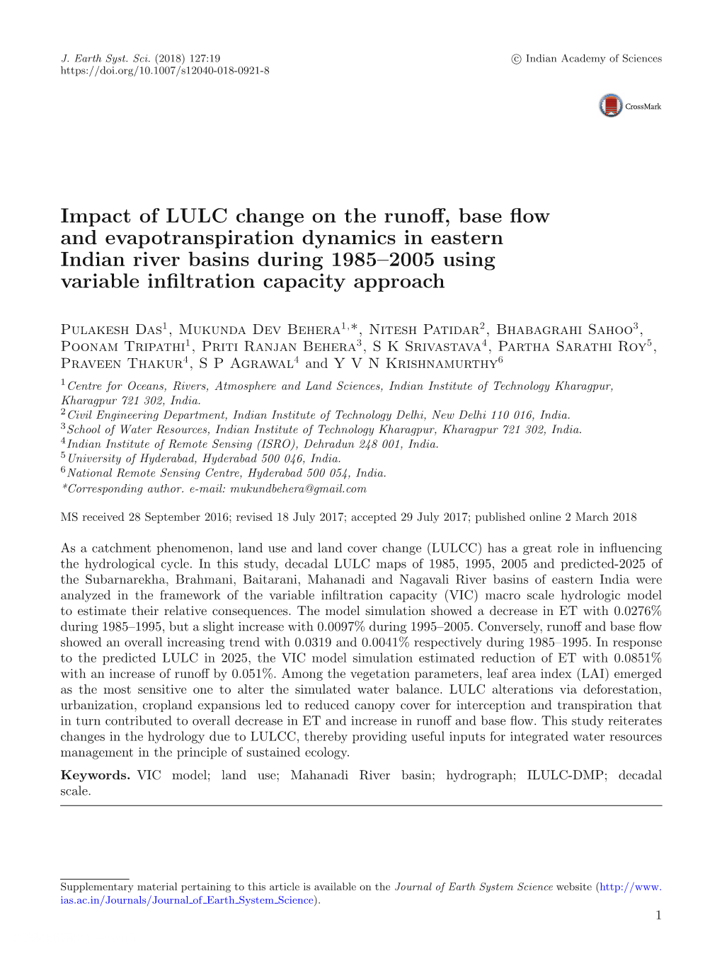 Impact of LULC Change on the Runoff, Base Flow