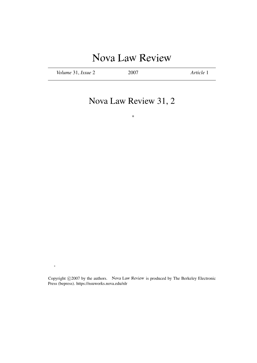 Nova Law Review 31, 2